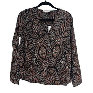 Three Eighty Two Women’s Long Sleeve Bohemian V-Neck Blouse Sz S NWT